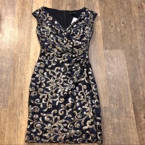 NWT Ralph Lauren 4 navy silver lace cocktail dress